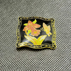 Cloisonne Butterfly & Daffodil Flower Gold Tone Belt Buckle Enamel Vintage